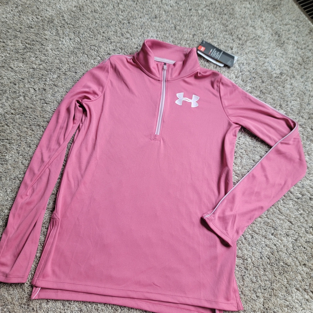 Under Armour Pink Quarter-Zip Athletic Top Size YLG NEW!!